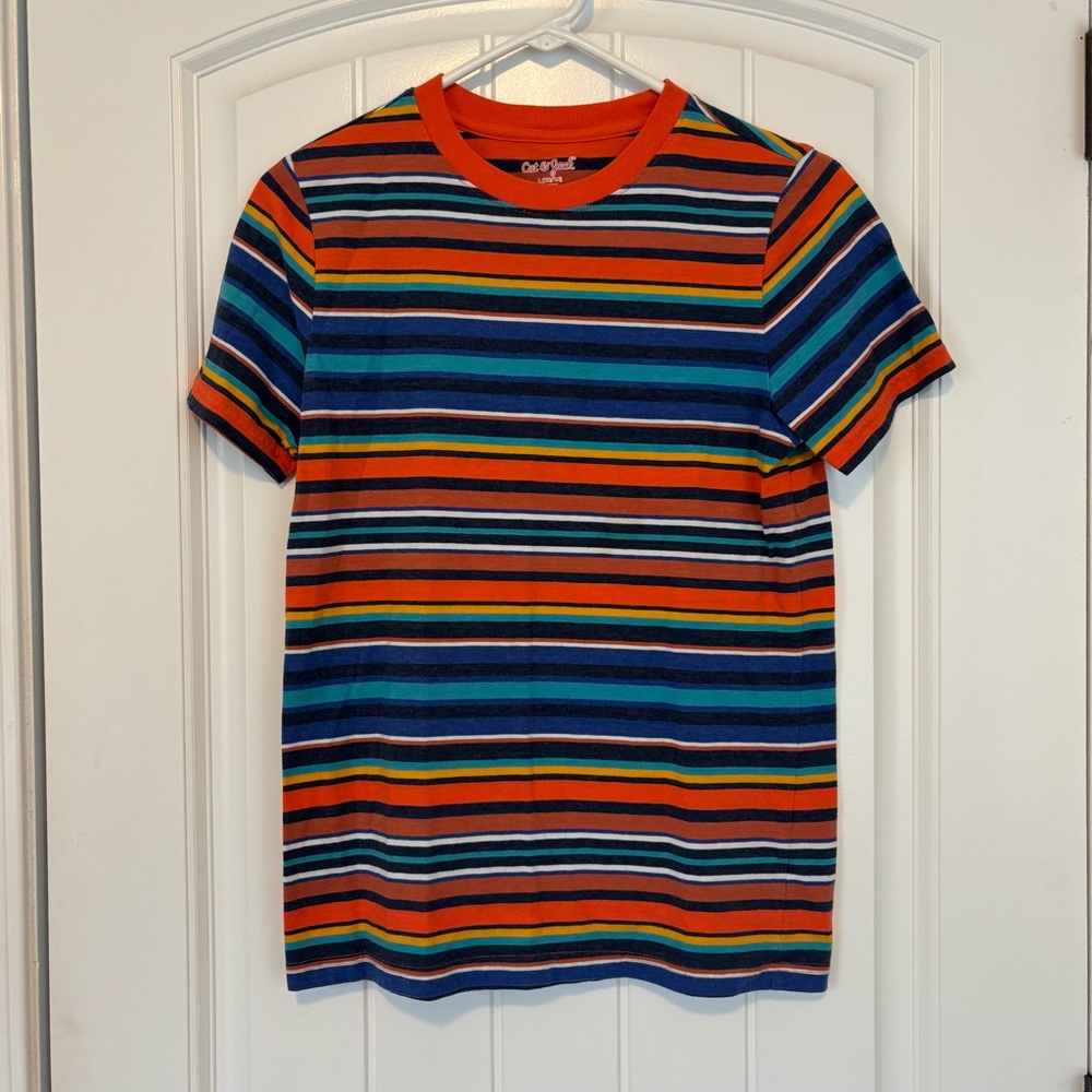 Cat & Jack Boys Multicolor Striped Short Sleeve Tee Size Large 12/14